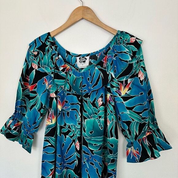 Hilo Hattie Women’s Vintage Hawaiian Muumuu Bird of Paradise Floral Ruffle Maxi - Picture 2 of 9